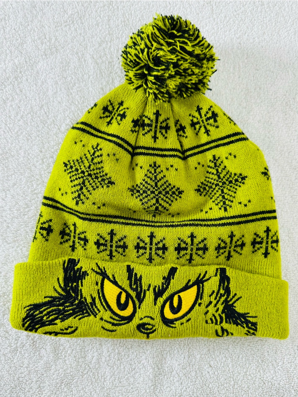 Mad Engine Dr Seuss The Grinch Chartreuse Green Toque Winter Hat W Pom Pom